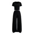 thumbnail image 6 of NEBWOAK Trendy Preppy Girls Outfit Set, Cropped Short Sleeve Tee High Waisted Wide Leg Pants,Black Size 11-12, 6 of 9