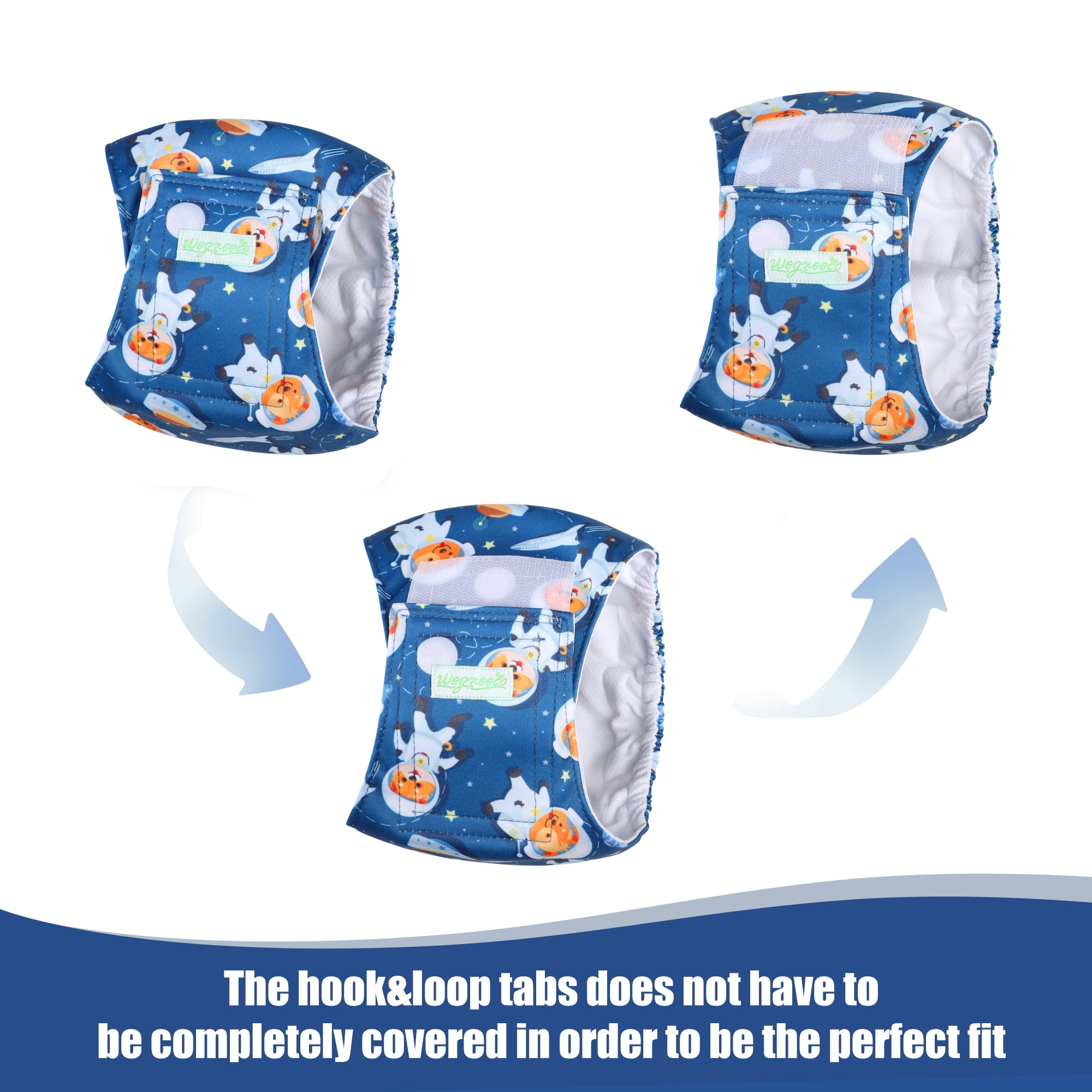 Wegreeco Pack of 5 Reusable Male Dog Belly Band, Washable Premium Male Dog Diapers, Super-Absorbent Dog Wraps,Space,Bones,S