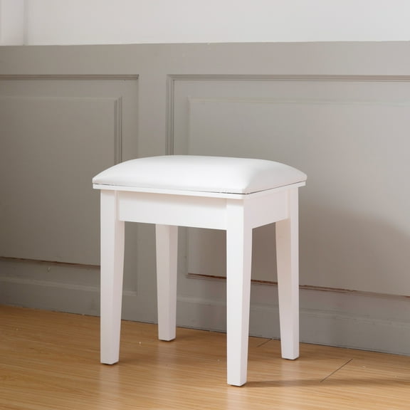 Bedroom Bench Vanity Stool Makeup Bench Dressing Stool with Cushion and Solid Legs,White,Bedroom Stool