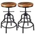 thumbnail image 1 of Vintage Industrial Bar Stool-Rustic Swivel Bar Stool-Round Wood Metal Stool-Kitchen Counter Height Adjustable Pipe Stool-Cast Steel Stool 20-27 Inch (Set of 2), 1 of 5