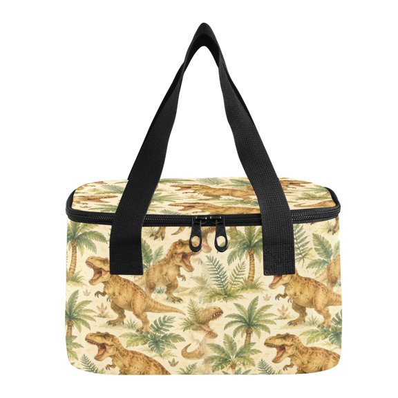 6L Insulated Lunch Bag Square Handheld Cooler Tote Watercolor Dinosaur Tropical Forest Reusable Thermal Bag with Polyester & Aluminum Lining for Work Picnic Travel