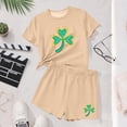 thumbnail image 4 of Floleo Ensemble de la Saint-Patrick pour Filles, T-Shirt et Shorts à Imprimé Trèfle Porte-Bonheur, Col Rond Décontracté, Manches Courtes, Célébration des Fêtes, Tenue Quotidienne pour Enfants, Tee-Shirt Festif (Beige, 4-5 Ans), 4 of 6