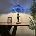 thumbnail image 2 of Tiffany Table Lamp Blue Stained Glass Baroque Style Lavender LED Bulbs Included for Living Room Bedroom Bedside 16'W*16"D*24"H, 2 of 7