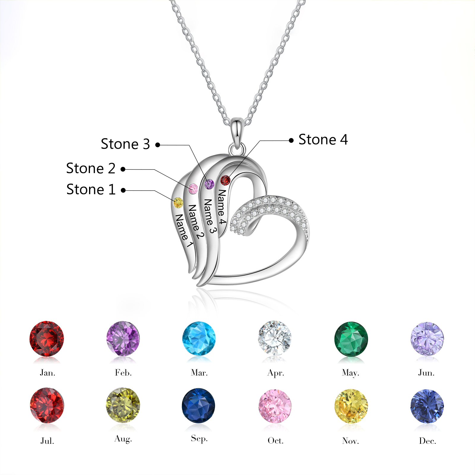 Mementos Personalized Brass Family Necklace for Women (Mother) with 4 Birthstones and Names