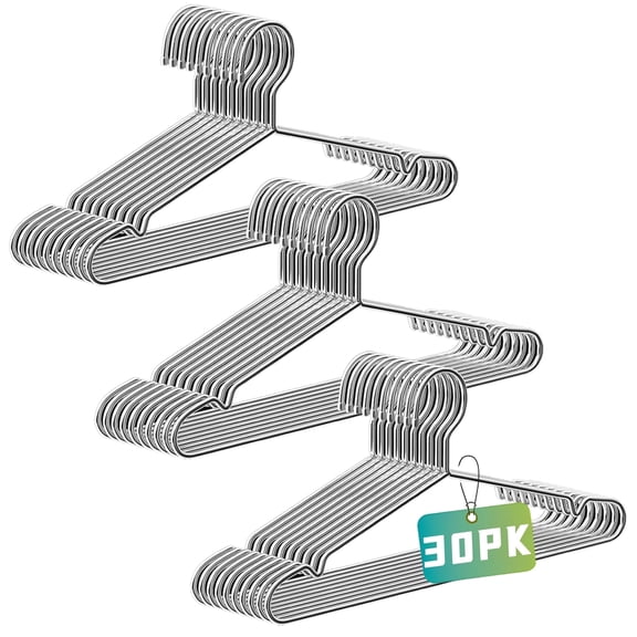 30 pack Metal Wire Hangers, Heavy Duty Stainless Steel Closet Organizers for Hanging Coats Jackets Shirts, Slim Space Saver, Silver