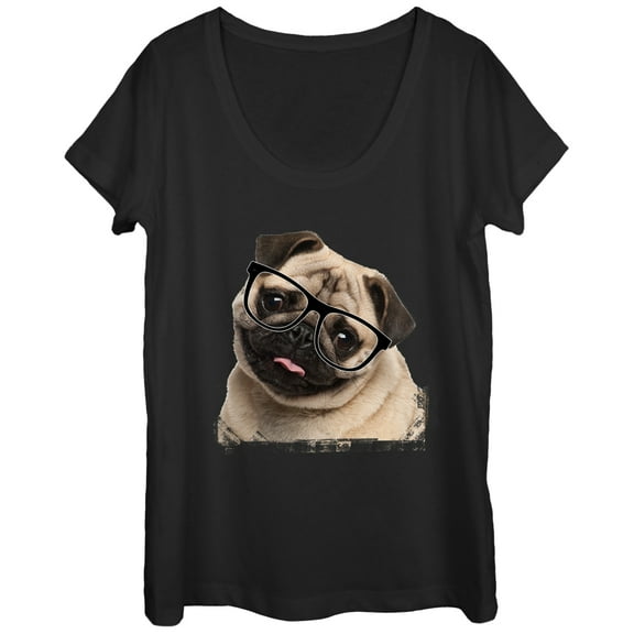 Women's Lost Gods Pug Nerd  Scoop Neck Black Medium