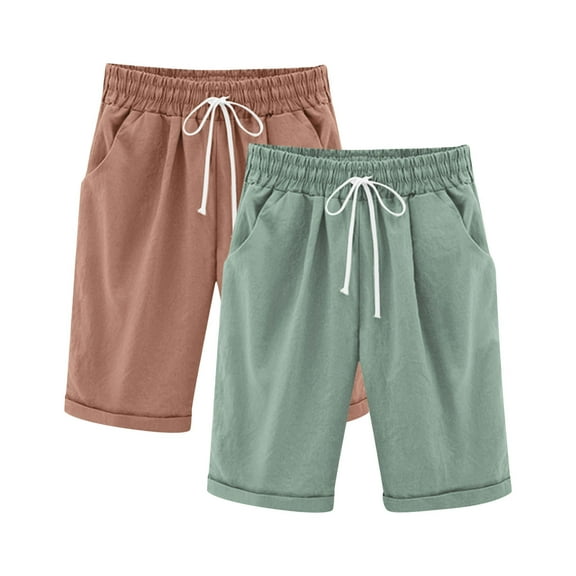 Lenpel Girls Boys' Bermuda Shorts 2 Pc Elastic Waist Drawstring Straight Leg Knee Length Shorts Casual Loose Summer Shorts