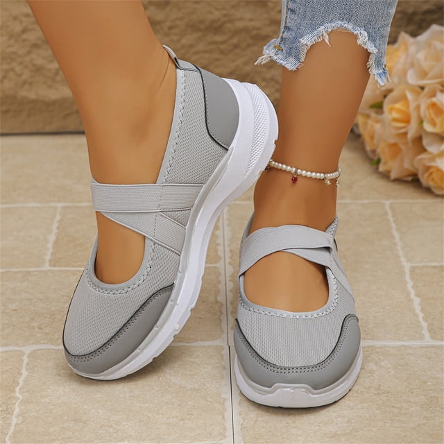 Commforr Chaussures de Marche Femmes Chaussures de Marche Femmes Habillées Été Plateforme Bout Rond Maille Respirante Sandales à Crochet et Boucle Confortables Extérieur Espadrilles Décontractées Antidérapantes pour Dames Gris 9.5