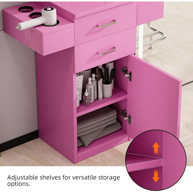 DreamCurship, Salon Station, Pink, 3-Tier Storage Shelf with Door