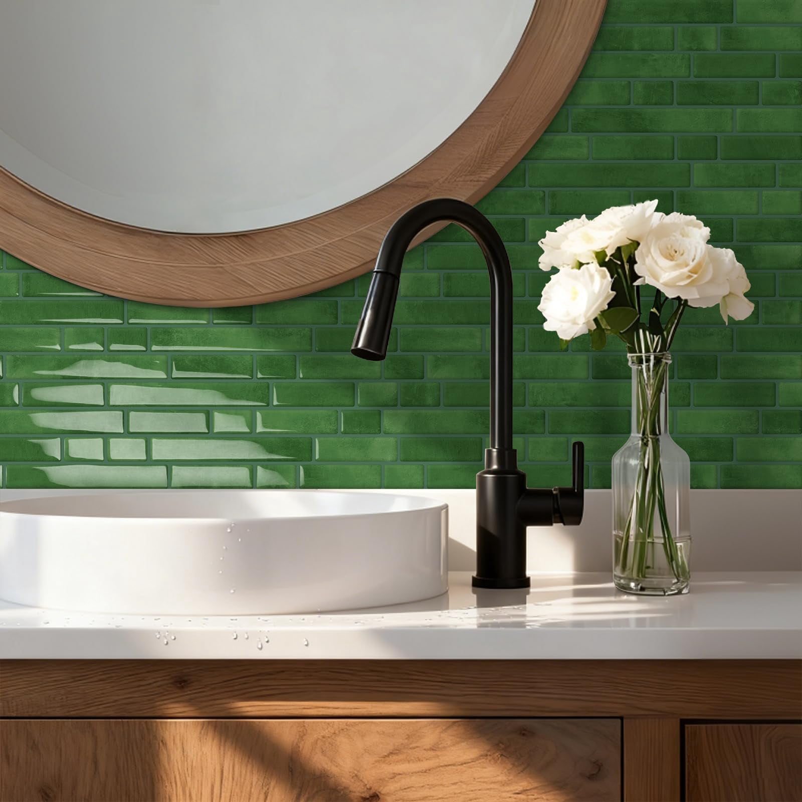 Green Peel And Stick Tile Backsplash 12"x12" Self Adhesive Wall Tiles 3d Marble For Kitchen  (10-sheet)