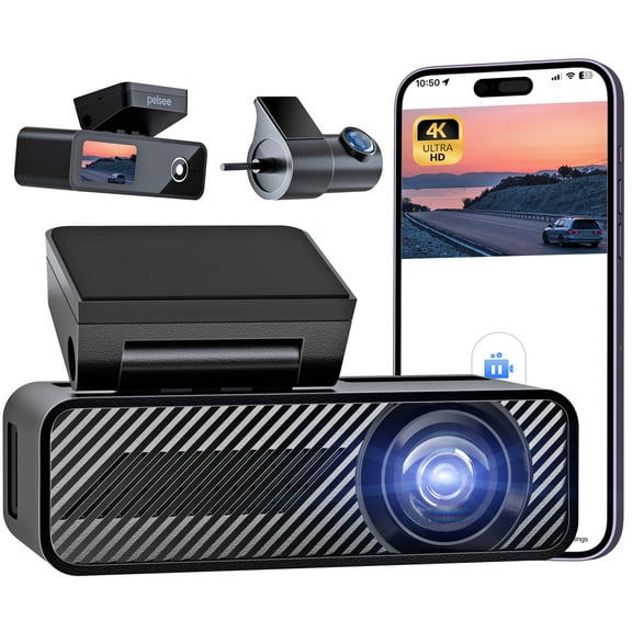 Pelsee 4K Dash Cam Front and Rear,4K 1080P Dual Dash Camera with Wi-Fi App Control, 64GB SD Card, Voice Commands, 1.5" IPS Display, Night Vision, G-Sensor, and 24-Hour Parking Mode