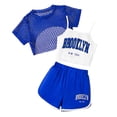 thumbnail image 2 of HOWPAY Girls Summer Outfits 3 Piece Letter Print Cami Top and Short Sleeve Mesh Tee Set with Shorts Casual Loose Fit Clothing Sets Blue, 2 of 8