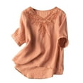 thumbnail image 6 of BODOAO Womens Linen Embroidered Shirt And Blouses V Neck Mexican Tunic Tops Boho Tops Office Blouses Summer Half Sleeve 2026 Trendy Blouse Loungewear Workout Tops Beach Tops Soft Breathable Orange Xl, 6 of 7