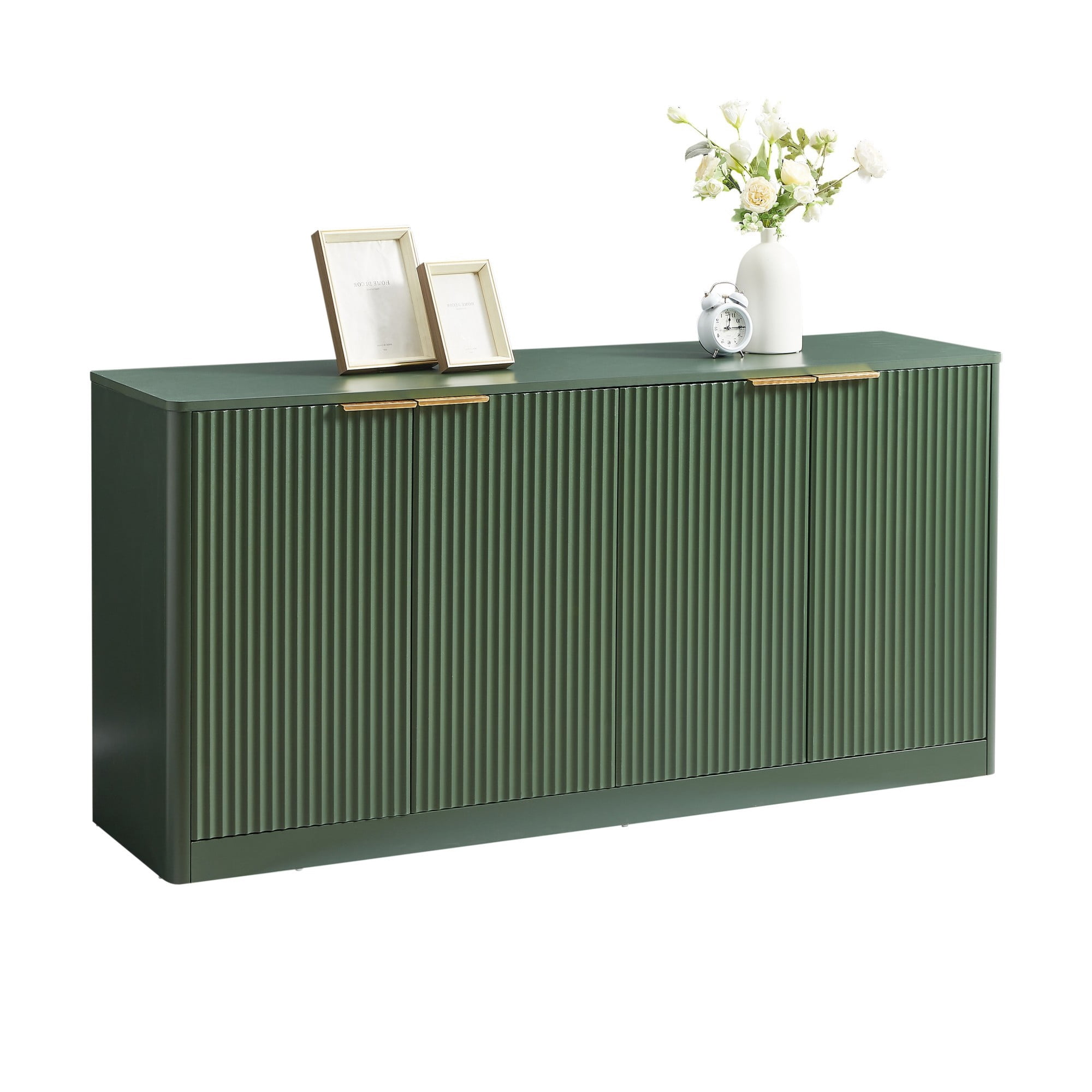59" Modern Wavy Sideboard Cabinet, Curved 4-Door Storage Cabinet, TV Stand Buffet Cabinet for Living Room Bedroom Kitchen, Green