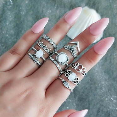 Sarkoyar 11Pcs Women Jewelry Set Faux Opal Rhinestone Knuckle Stacking Joint Rings Band