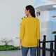 thumbnail image 5 of Top de color liso con manga 3/4 y cuello redondo en V para mujer Amarillo/L, 5 of 5