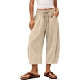 thumbnail image 5 of Josdec Women's Plus Size Casual Cropped Pants Wide Leg Barrel Elastic Drawstring High Waist Capri Trousers with Pockets for Summer Spring Fall, 5 of 9