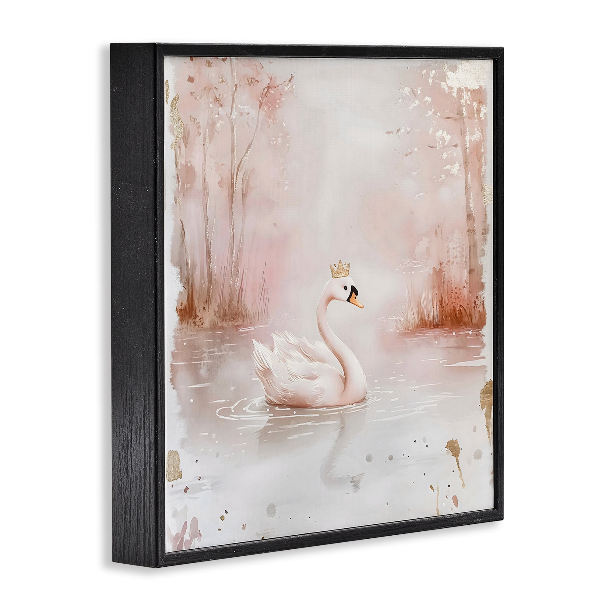 Stupell Industries Swan with Crown in Pastels Black Framed Giclee Art, design by Creative Studio
