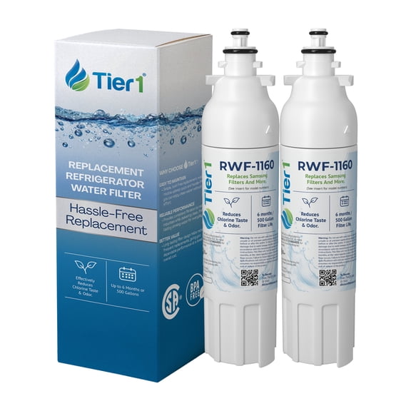 Tier1 RWF1160 ADQ73613401 Refrigerator Water Filter | Replacement for LG LT800P, 46-9490, fl-rf20 Fridge Filter - Up to 12 Months | Easy Install | Odor Control | Great Tasting Water (2-pk)