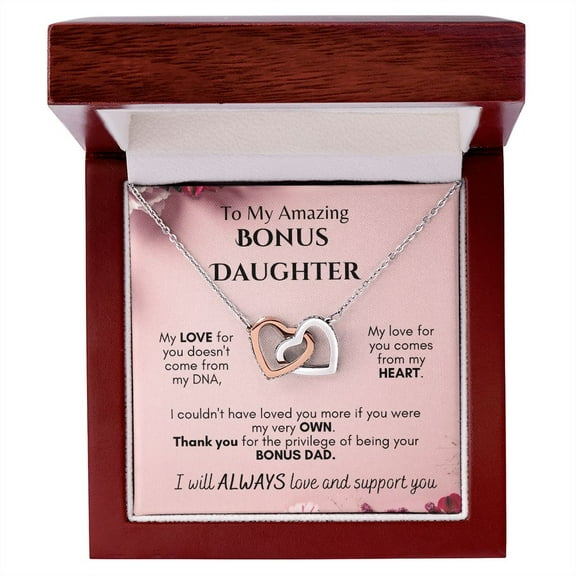 To My Amazing Bonus Daughter, From Dad, Interlocking Hearts Necklace, Multi Interlocking Heart Necklace