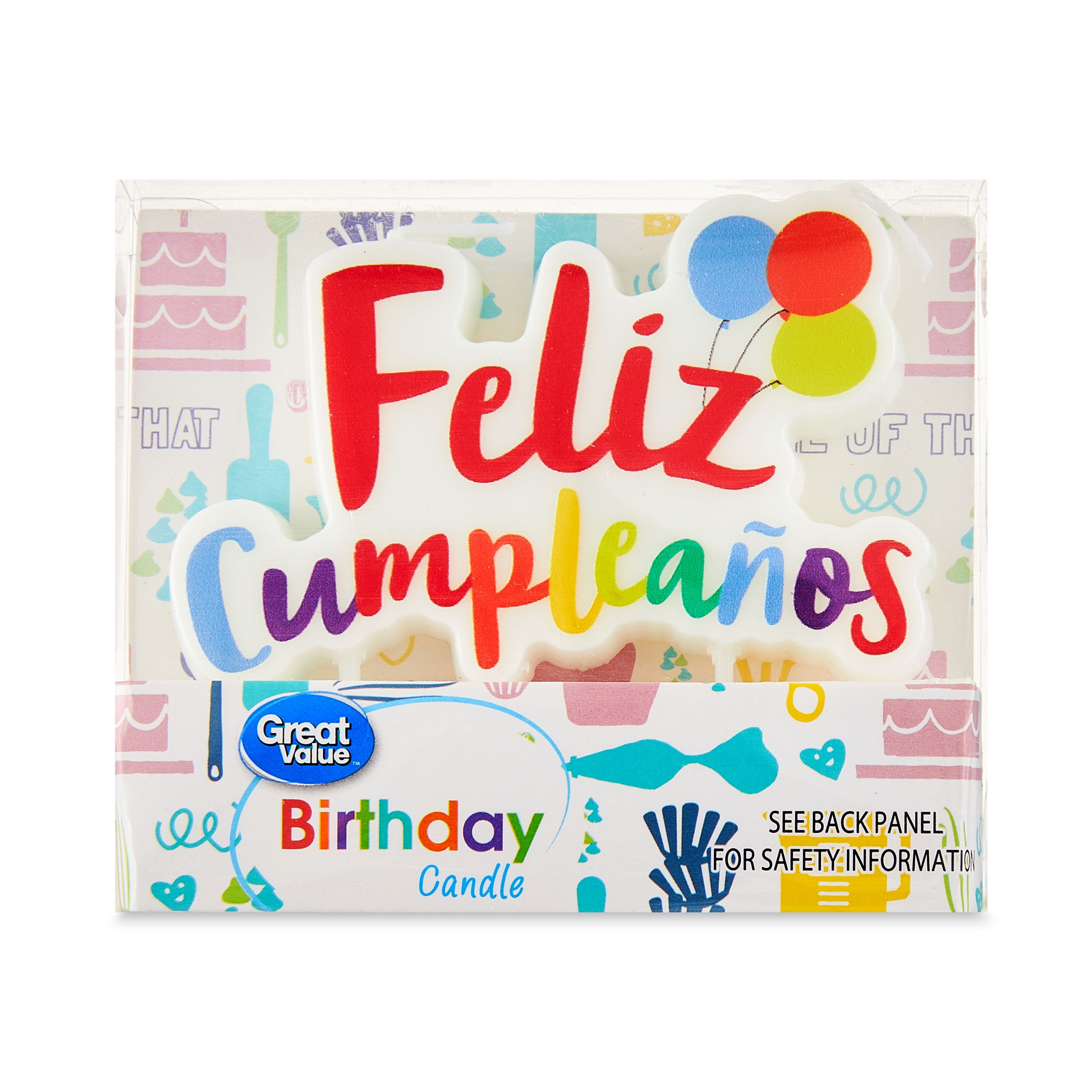 (3 pack) Great Value Feliz Cumpleaños Birthday Candle, 1 Count