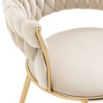thumbnail image 5 of Velvet Dining Chairs Set of 2, Modern Woven Accent Chairs with Solid&PlyWood Frame, Metal Legs, 2pcs Luxury Tufted Armchair for Dining Room, Kitchen, Living Room, Ivory, 5 of 8