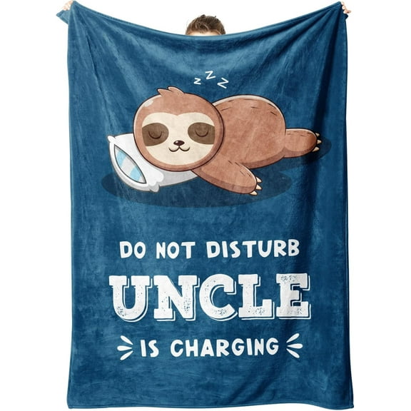 Funny Uncle Gifts for Christmas, Uncle is Charging Sloth Blanket, Uncle Birthday Gifts, Gifts for Uncle from Niece Nephew, Gift for Uncle Fathers Day, Soft Sloth Blanket for Uncle