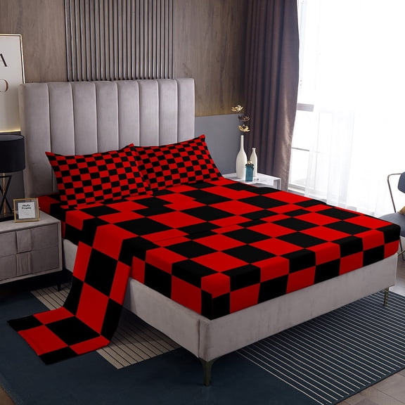 Erosebridal Vintage Checkered Twin Sheet Sets, Square Geometric Bedding Twin Size, Buffalo Check Decor