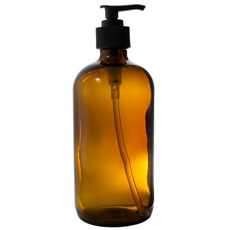 Download 16 oz Amber Boston Round Thick Glass Pump Bottle + Black ...