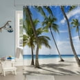 thumbnail image 3 of Ocean Beach Shower Curtain, Summer Seaside Tropical Paradise Blue Sky Coconut Tree Hawaii Style Bathroom Curtain Waterproof Fabric Machine Washable with 12 Hooks, 3 of 6