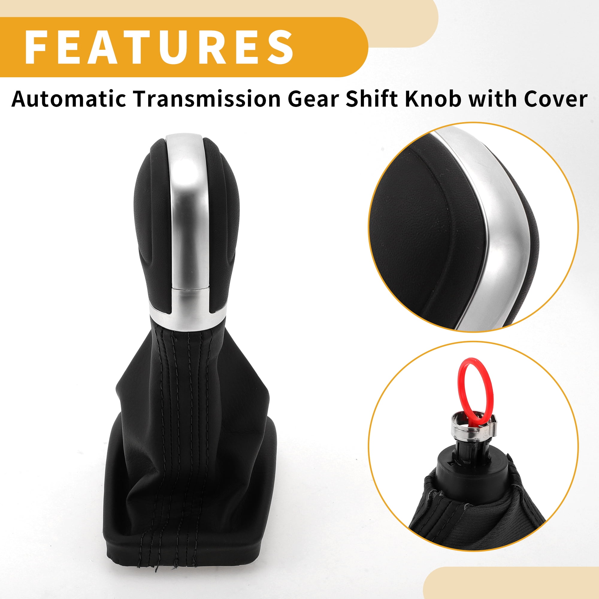 Unique Bargains Automatic Gear Shifter Knob with Cover - Car Shift Lever Knob - for Volkswagen Tiguan 2012-2015 Plastic Faux Leather Black Silver Tone - 1 Pc