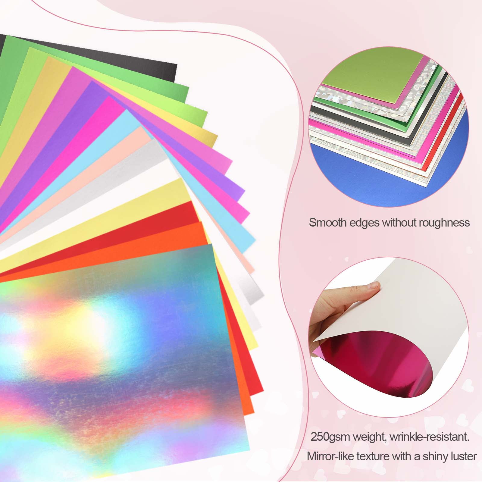Uxcell 20 Sheets Metallic Foil Paper, A4 Thick 250gsm Cardstock Foil 8.3" x 11.7" Shiny Mirror Glitter Paper Sheets for Crafts Scrapbooks Cards Party Decorations, Matte Silver
