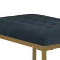 thumbnail image 3 of Benjara Metal Framed Bench with Button Tufted Velvet Upholstered Seat, Dark Blue and Gold, 3 of 5