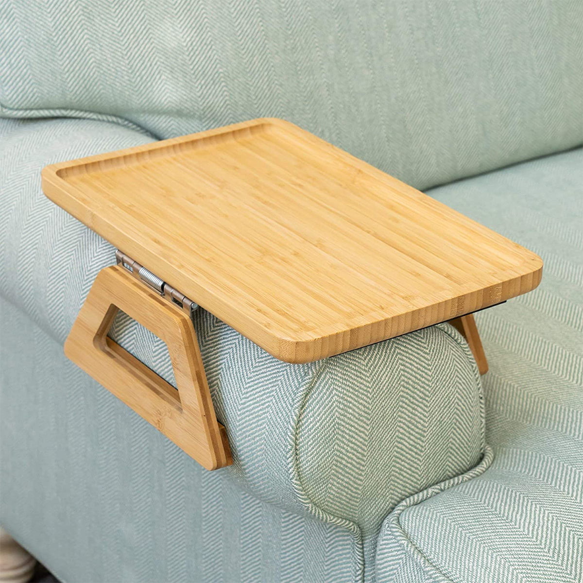 Sofa Arm Tray Table Portable Arm Clip-On Tray Space Saving Wooden Arm Rest Table for Wide Couches Stable Sofa Armrest Side Tables for Remote Drinks Snacks Phone Holder - Walmart.com