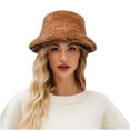thumbnail image 3 of UTSJKR Faux Fur Winter Bucket Hat for Women Fluffy Warm Hat Wide Brim Solid Color Thick Fisherman Soft Fuzzy Snow Ski Cap Brown, 3 of 5