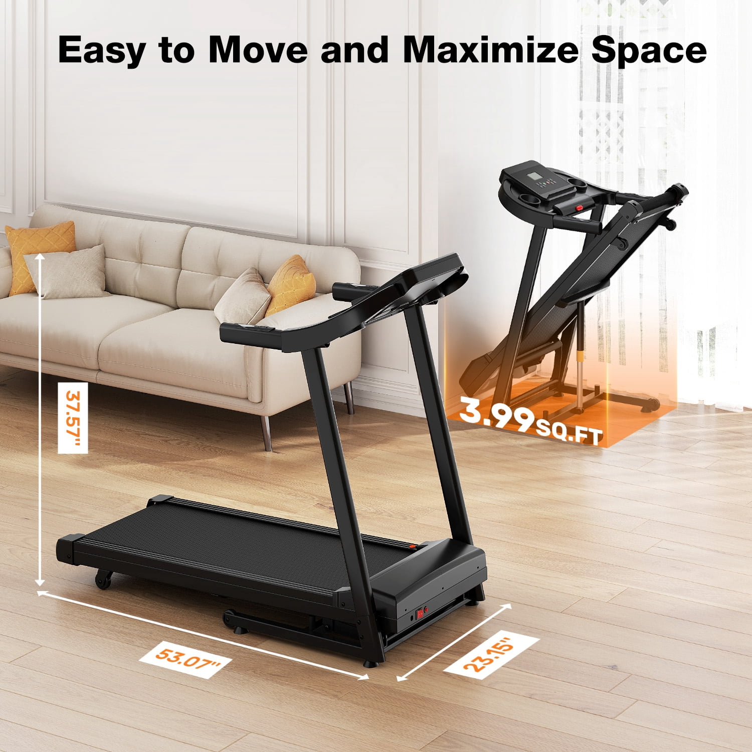 330-440lbs Capacity Treadmill for Home, Foldable Treadmill with 0-15% Auto Incline, Portable Treadmill Compact Foldable Walking Pad Treadmills with 7.5 MPH Speed