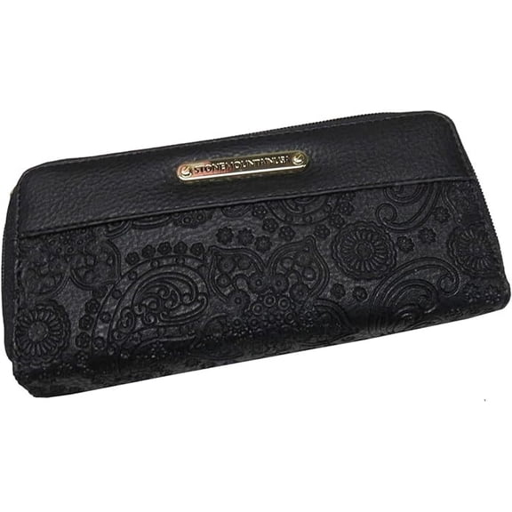 Stone Mountain Black Leather Paisley Zip Around Wallet & Checkbook NEW w/ box