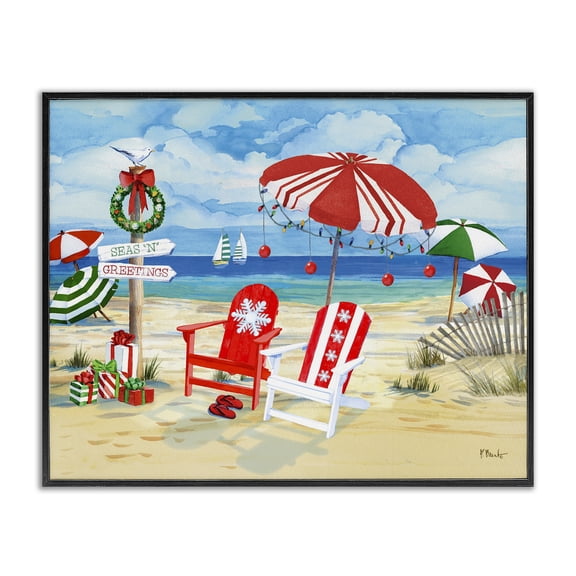 Stupell Industries Coastal Seas 'N' Greetings Scene Black Framed Giclee Art, 14 x 11, by Paul Brent
