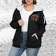 thumbnail image 5 of Sudadera informal con capucha y manga larga para mujer, estilo navideño, de gran tamaño, color liso, con cremallera, capucha y forro polar grueso, chaqueta de manga larga con hombros descubiertos, blu, 5 of 5