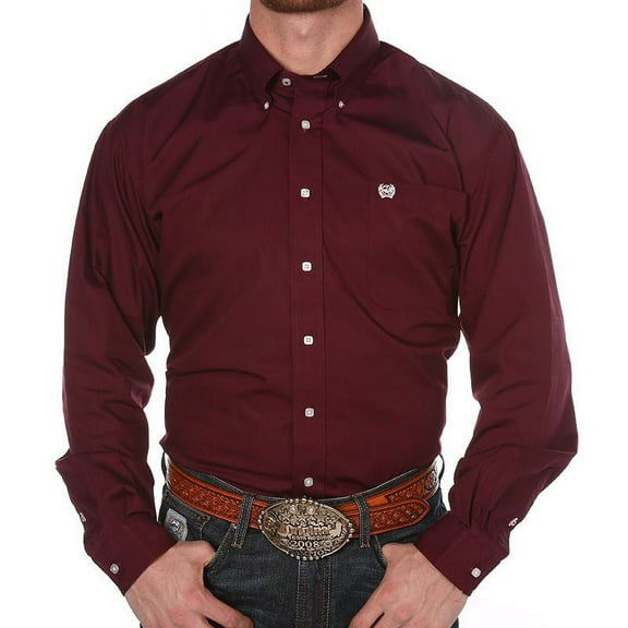 Cinch Men's Solid Burgundy Long Sleeve Button Down Shirt MTW1104239