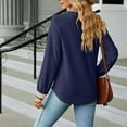 thumbnail image 7 of WREESH Womens Fashion Dressy Tops Solid Color Jacquards V-Neck Lace Long Sleeve Loose T-Shirt Pullover Navy, 7 of 7