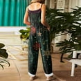thumbnail image 4 of Women's Vintage Cotton Linen Overalls with Christmas Print - Casual Loose Jumpsuit with Shoulder Straps & Pockets, Dark Green, Size S, 4 of 5