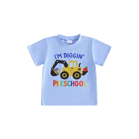 BemeyourBBs Kids Toddler Baby Boy Back to School T Shirt Outfit Pre Kindergarten Outfits I Dig Preschool Letter Truck Print Short Sleeve Summer Pullover Tee Shirt Tops