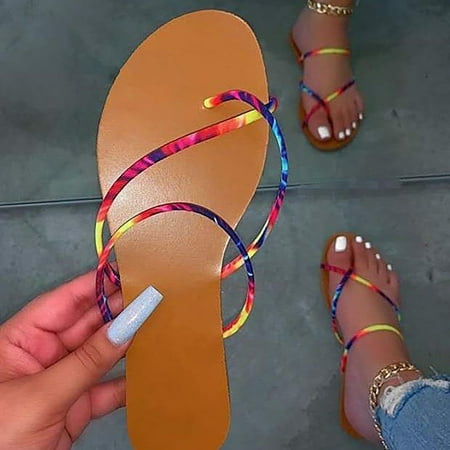 

Uheoun Womens Sandals Clearance Sale! Rhinestone Sandals for Women Double Strap Clip Toe Beach Flat Sandals Casual Summer Breathable Slip on Flip Flop for Women