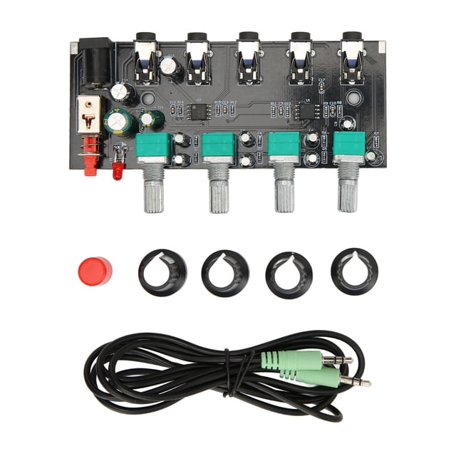 DEWIN 4 Way Stereo Mixer Board 4 In 1 Out Adjustable Volume DIY Sound Source Reverberator Driver Headphone Amplifier Mixer