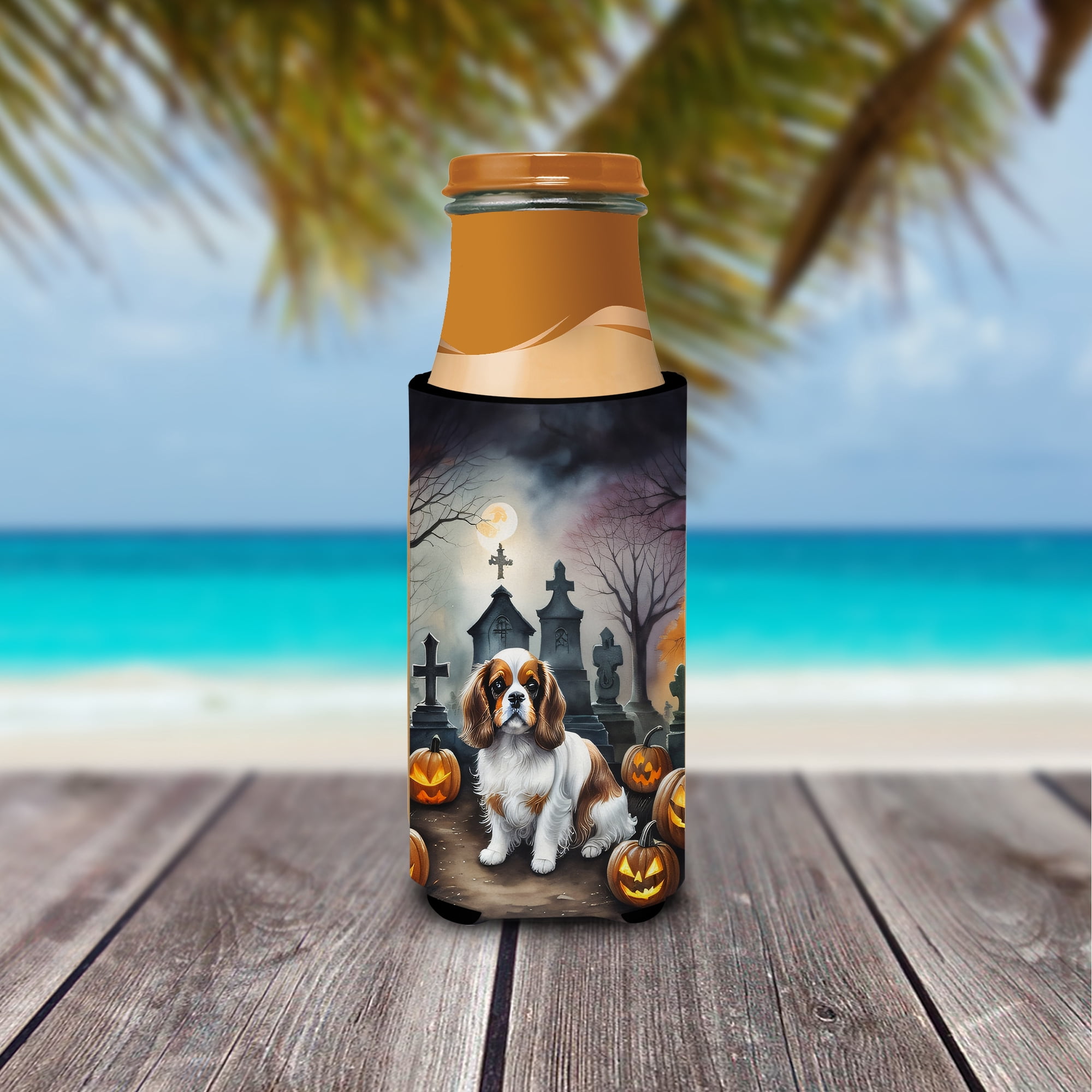 Carolines Treasures  0.25 x 6.5 x 4 in. Cavalier Spaniel Spooky Halloween Hugger for Ultra Slim Cans