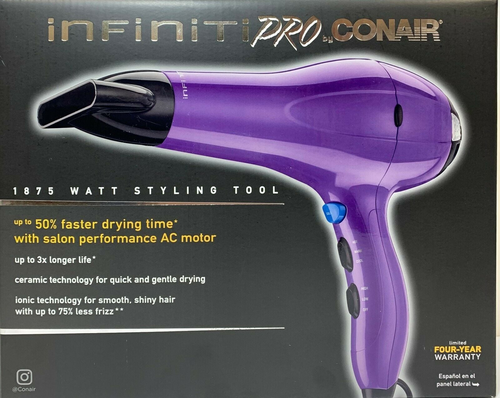 Conair 1875 Watt Full Size Pro Hair Dryer with Ionic Conditioning, Blue/Black - wide 4