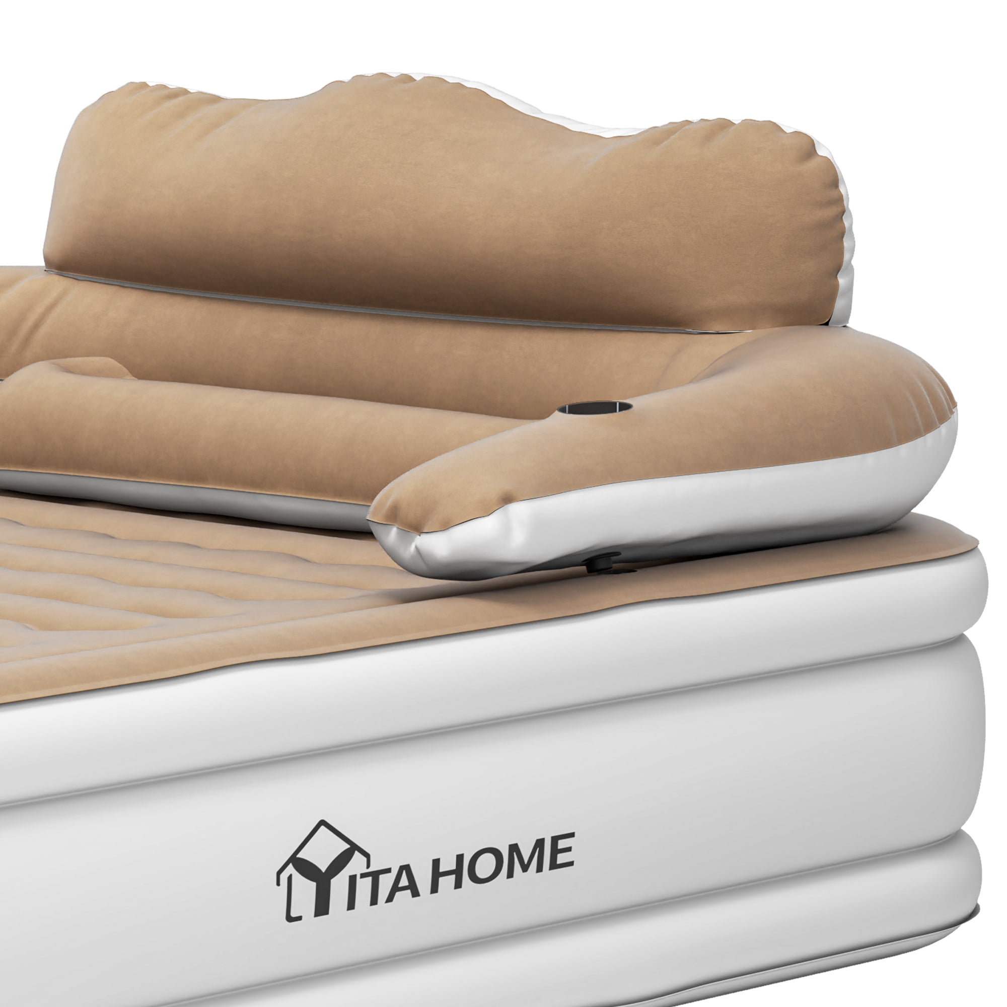 Uforic Queen Size Inflatable Air Mattress 18in Height with Headboard & Built-In Electric Pump, Carry Bag & Extra Nozzles for Home Camping Travel, Brown