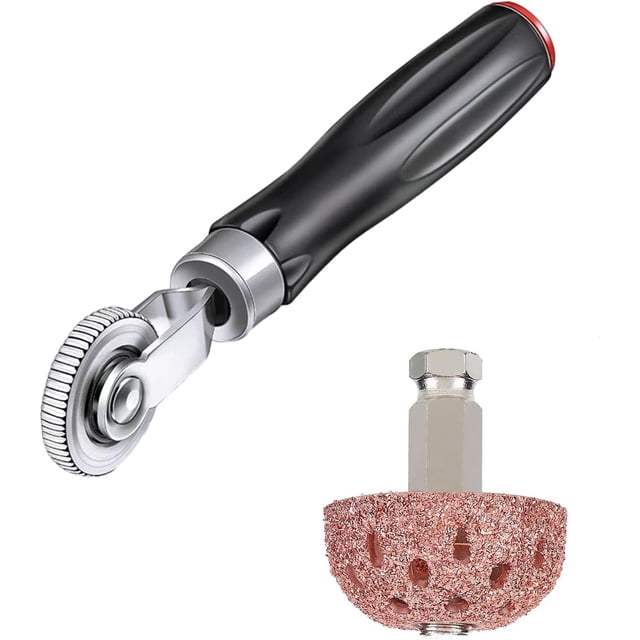 Woeilo 2 Pcs Patchs de Pneus Outils, Rouleau de Patchs de Pneus et Roue Tampon de Tungstène, Têtes de Broyage de Réparation de Pneus Multi-Tailles, Accessoire de Polissage de Patchs de Pneus Universel pour Voiture Moto (55 mm) 55 mm