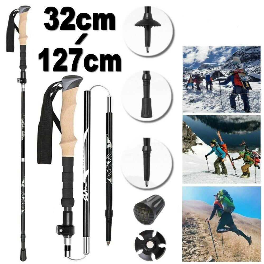 Trekking Pole Walking Hiking Stick 3 Section Adjustable Retractable Antishock Lightweight